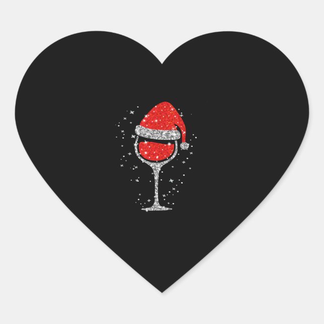 Christmas Wine Glass Snowflakes Santa Hat Red Wine Heart Sticker (Front)
