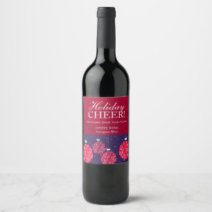 Christmas wine label baubles red blue name