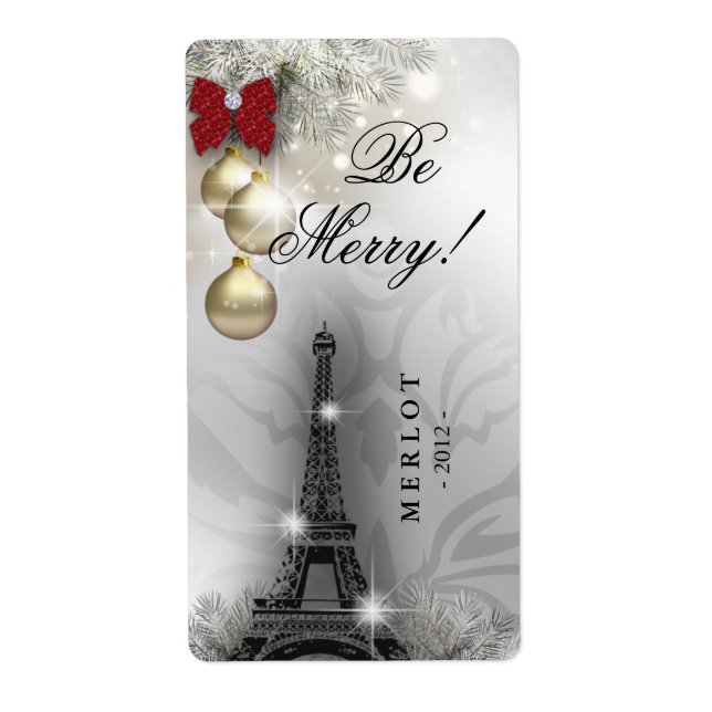 Christmas Wine Label Paris Eiffel Tower (Front)