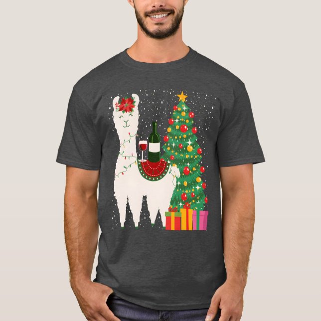 Christmas Wine Llama Christmas Women Men family T-Shirt (Front)