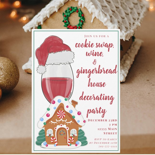 Christmas Wine Moms Cooki e Swap Gingerbread House Invitation (Creator Uploaded)