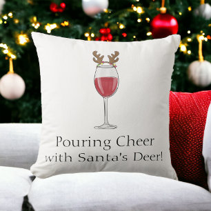Christmas Wine Pouring Cheer with Santa's Deer Cushion