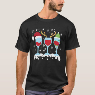 christmas wine reindeer santa hat holiday winter w T-Shirt