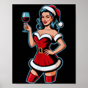 Christmas Wine Santa Girl Holiday Party Funny Vint Poster