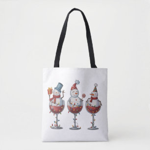 Christmas Wine Snowmen Holiday Spirits Xmas Tote Bag