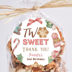 Christmas Winter 2nd Birthday Girl Cute Cookie Classic Round Sticker