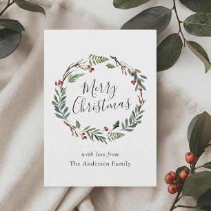 Christmas Winter Berries Wreath Merry Christmas Holiday Card
