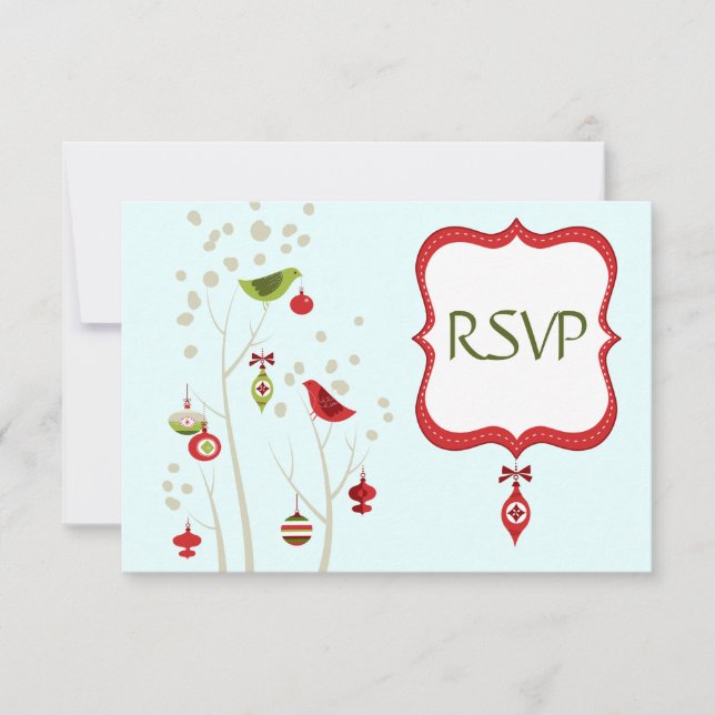 Christmas Winter Birds Wedding RSVP Cards (Front)