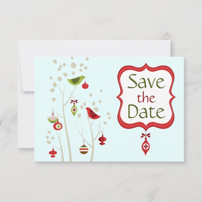 Christmas Winter Birds Wedding Save the Date Invitation (Front)