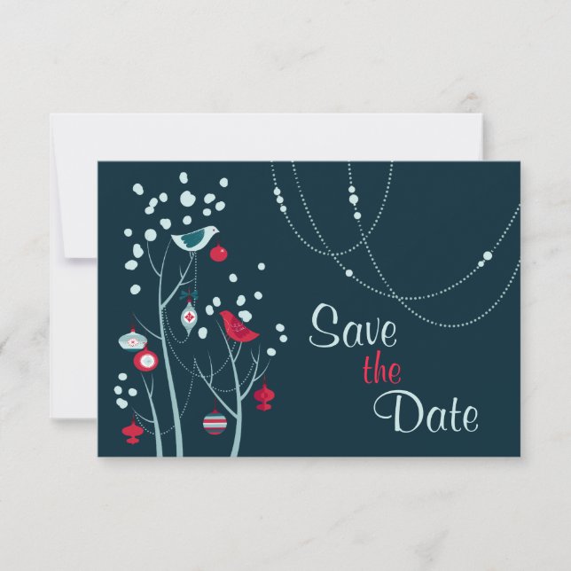 Christmas Winter Birds Wedding Save the Date Invitation (Front)