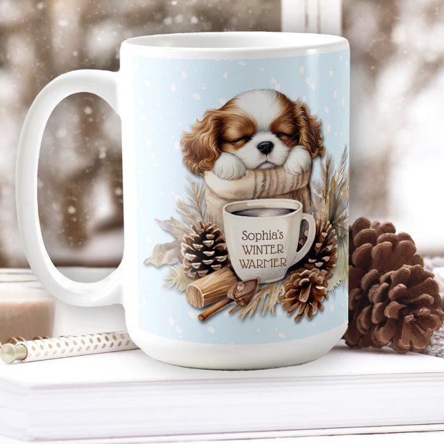 Christmas Winter Blue Cavalier King Charles Large  Coffee Mug (Christmas Winter Blue Cavalier King Charles Large Coffee Mug)