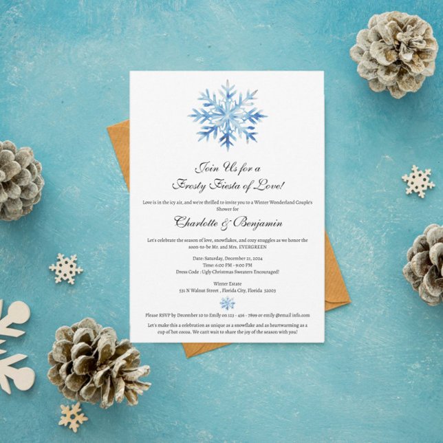 Christmas Winter Blue Snowflake Couple Shower  Invitation (Creator Uploaded)