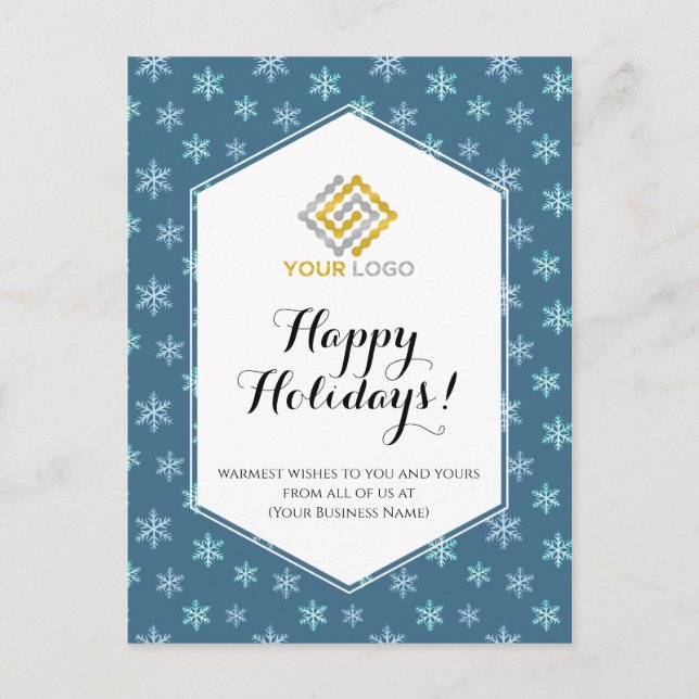 Christmas Winter Blue Snowflakes Logo Business Postcard (Front)