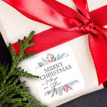 Christmas Winter Botanical Greenery To and From Square Sticker<br><div class="desc">Christmas winter botanical greenery along the top and bottom with white rectangle box and grey classic typography.</div>