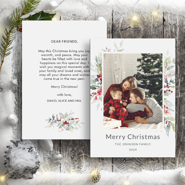 Christmas Winter Bouquet of Red Berries One Photo Holiday Card (Creator Uploaded)