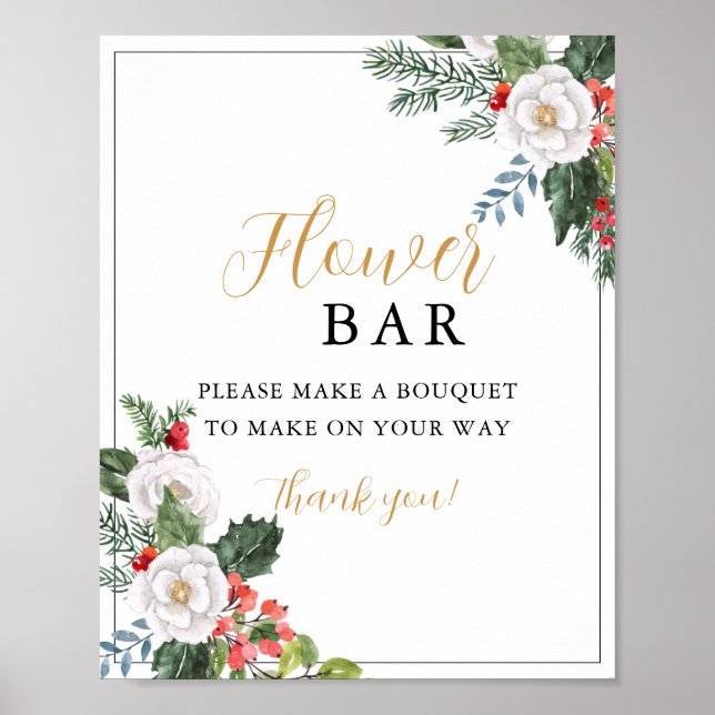 Christmas Winter Bridal Shower Flower Bar Sign (Front)