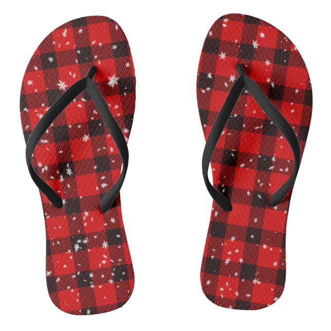 Christmas Winter Buffalo Plaid Snowflakes Jandals (Footbed)