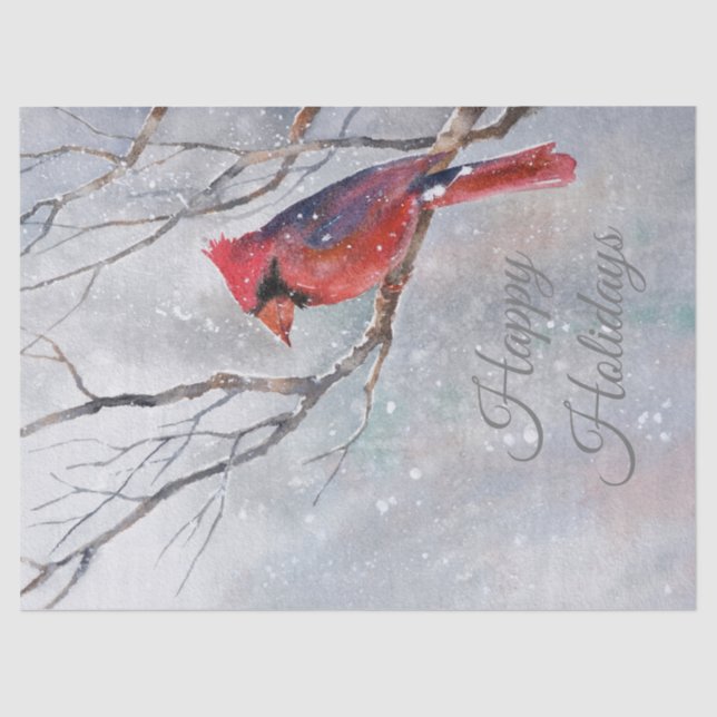 Christmas Winter Cardinal Bird Watercolor Tissue Paper (Front)