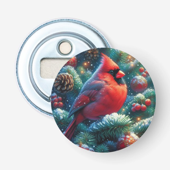 Christmas/winter Cardinal  Bottle Opener (Front)
