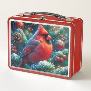 Christmas/winter Cardinal Metal Lunch Box