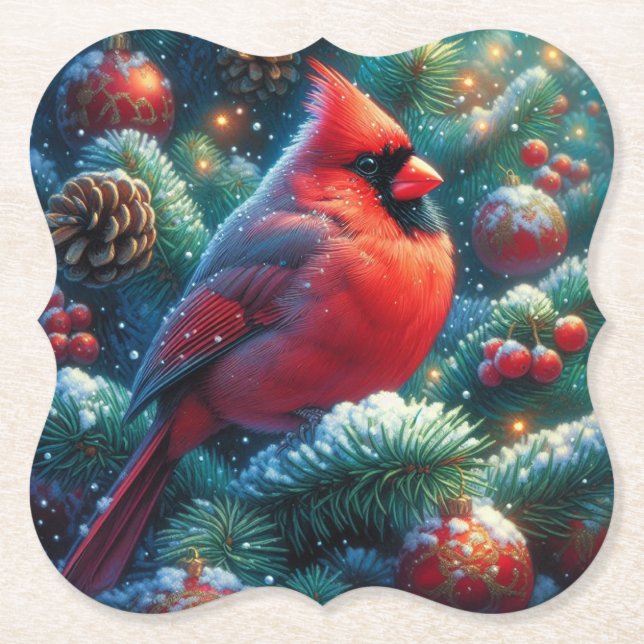 Christmas/winter Cardinal  Paper Coaster (Front)