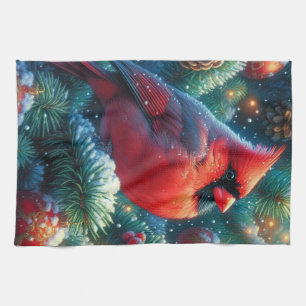 Christmas/winter Cardinal  Tea Towel