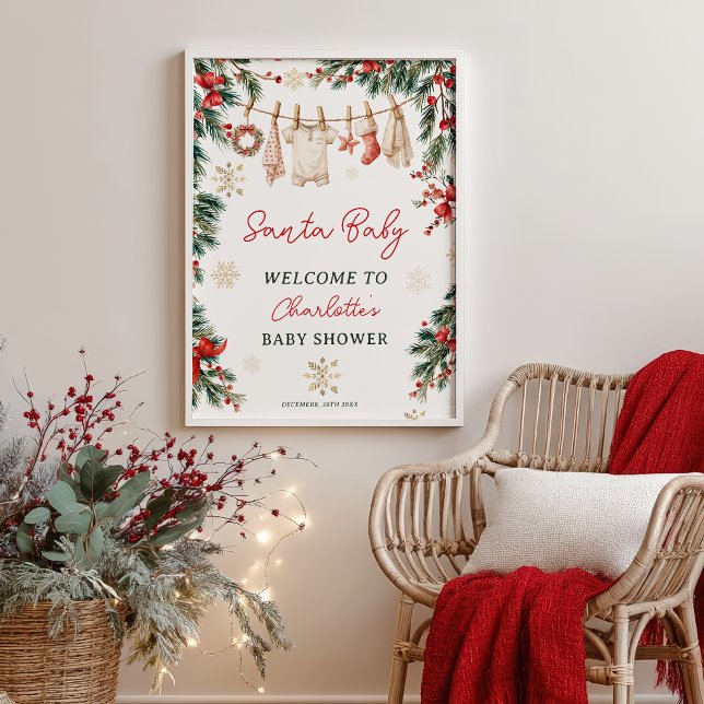  Christmas Winter Clothesline Santa Baby Shower Poster (Christmas Winter Clothesline Santa Baby Shower Poster)