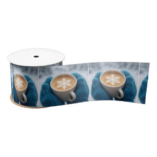 Christmas Winter Coffee With Mittens and Snowflake Satin Ribbon
