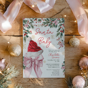  Christmas Winter Coquette Bow Santa Baby Shower Invitation