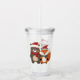 Christmas/Winter Cute Bear & Fox Acrylic Tumbler