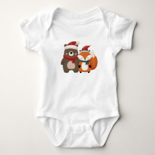 Christmas/Winter Cute Bear & Fox Baby Bodysuit