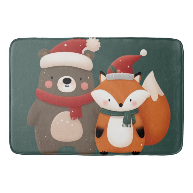 Christmas/Winter Cute Bear & Fox Bath Mat (Front)