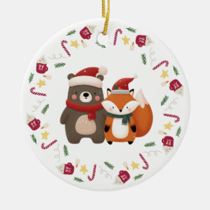 Christmas/Winter Cute Bear & Fox Ceramic Tree Decoration