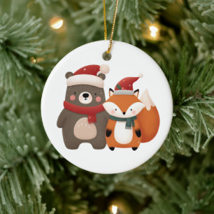Christmas/Winter Cute Bear & Fox Ceramic Tree Decoration