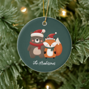 Christmas/Winter Cute Bear & Fox Ceramic Tree Decoration