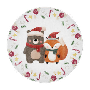 Christmas/Winter Cute Bear & Fox Cutting Board