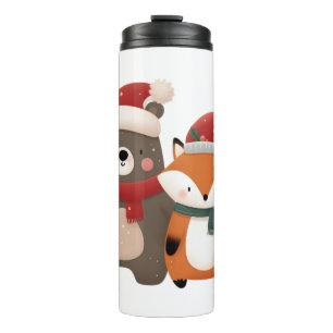 Christmas/Winter Cute Bear & Fox Thermal Tumbler