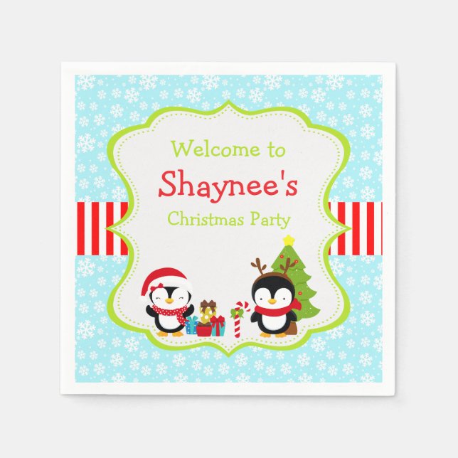 Christmas Winter Cute Penguins  Napkin (Front)