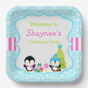 Christmas Winter Cute Penguins  Paper Plate