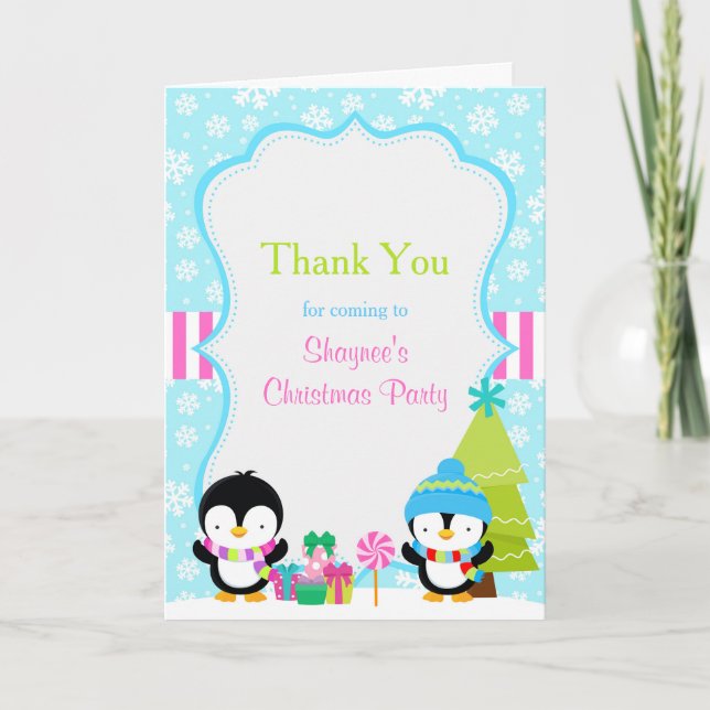 Christmas Winter Cute Penguins Thank you Card (Front)