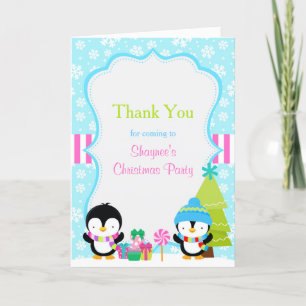 Christmas Winter Cute Penguins Thank you Card