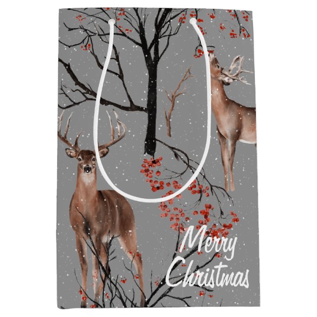 Christmas Winter Deer and Birds  Medium Gift Bag (Front)