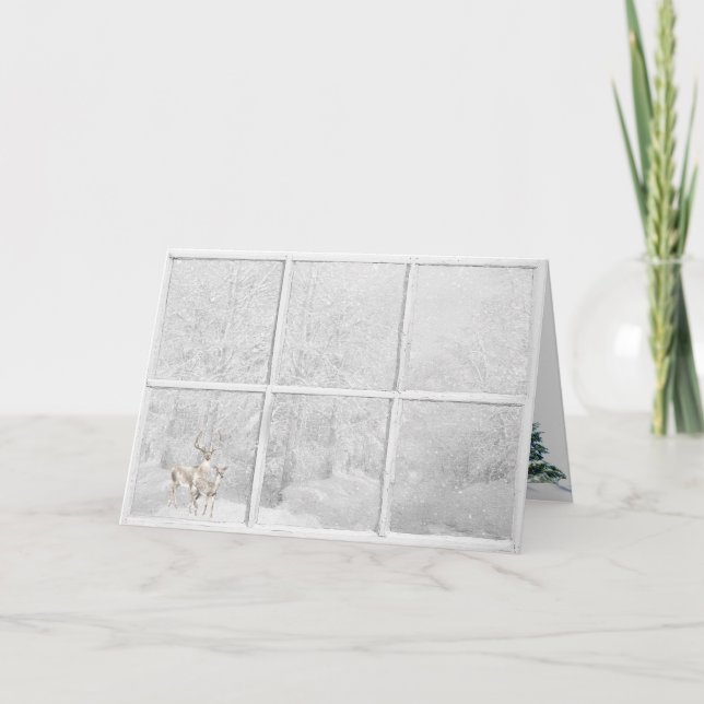 Christmas Winter Deer In Window  Card (Front)