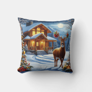 Christmas/Winter Deer Lodge Cushion