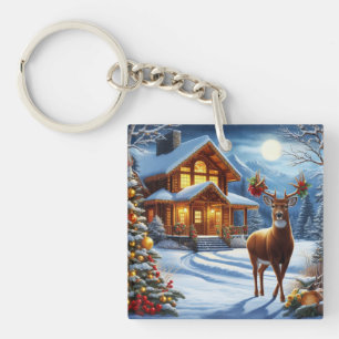 Christmas/Winter Deer Lodge Key Ring
