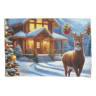 Christmas/Winter Deer Lodge Pillowcase