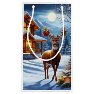 Christmas/Winter Deer Lodge Small Gift Bag