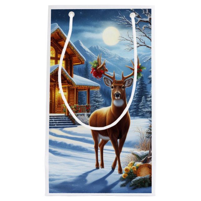 Christmas/Winter Deer Lodge Small Gift Bag (Front)