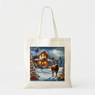 Christmas/Winter Deer Lodge Tote Bag