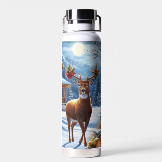 Christmas/Winter Deer Lodge Water Bottle (Back)